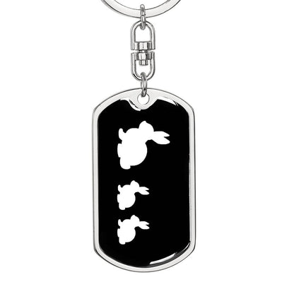 Mama Rabbit With 2 Kittens v3 - Luxury Dog Tag Keychain