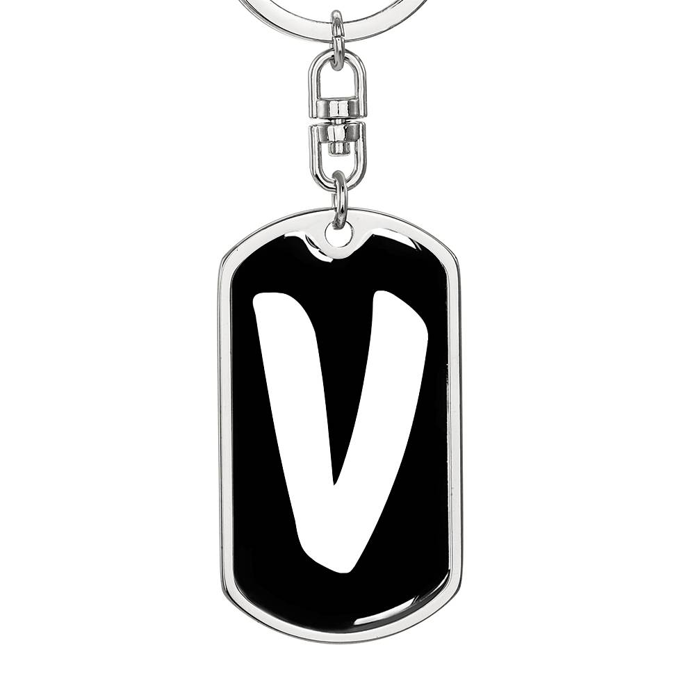 Initial V v3b - Luxury Dog Tag Keychain