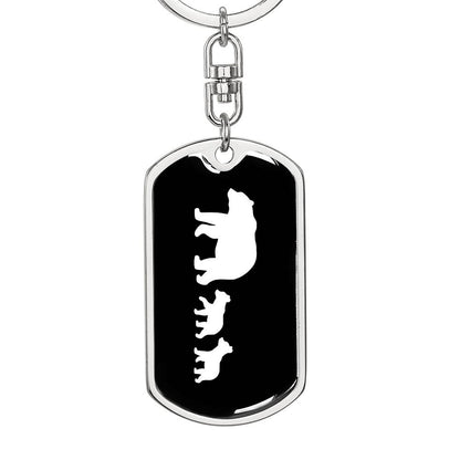 Mama Bear With 2 Cubs v3 - Luxury Dog Tag Keychain