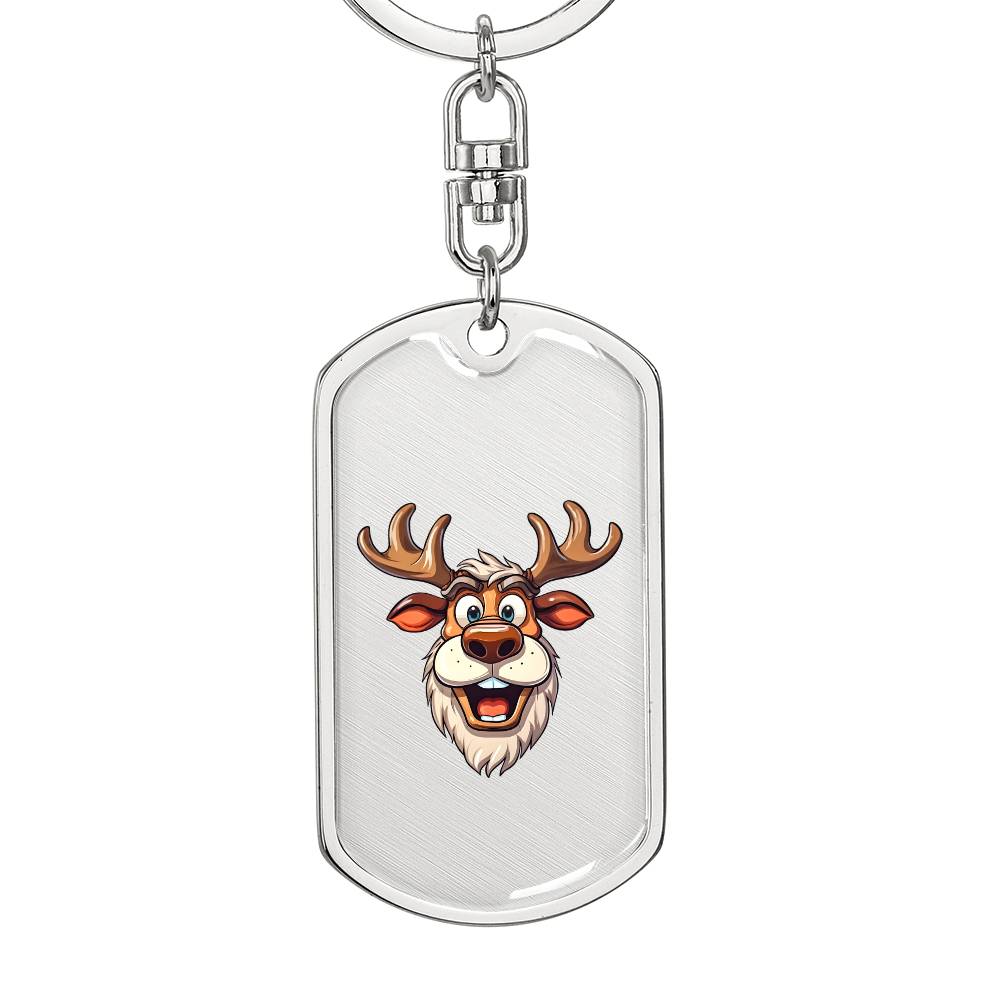 Funny Reindeer Face 08 - Luxury Dog Tag Keychain