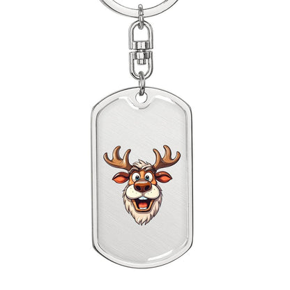 Funny Reindeer Face 08 - Luxury Dog Tag Keychain