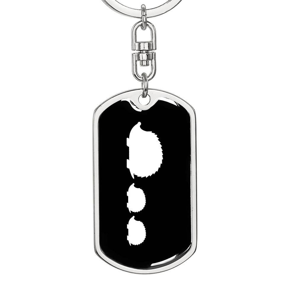 Mama Hedgehog With 2 Hoglets v3 - Luxury Dog Tag Keychain
