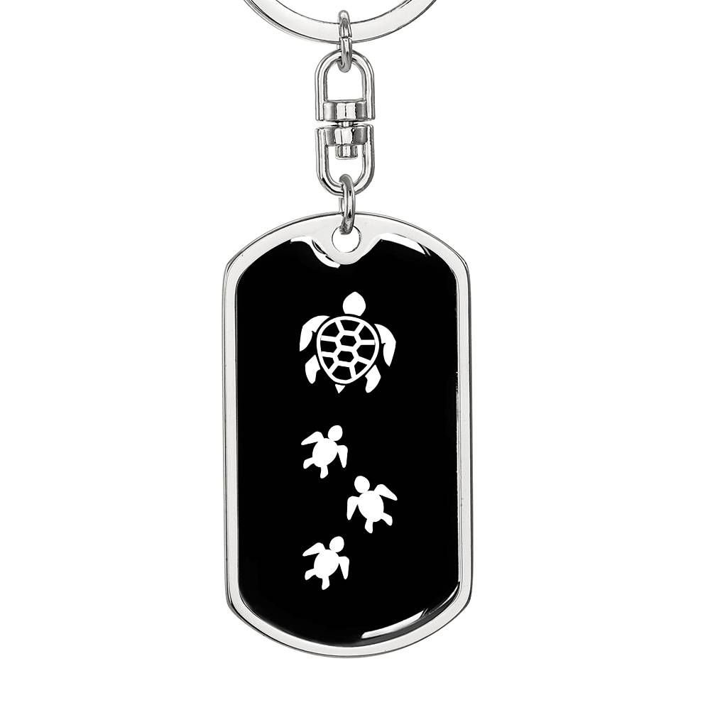 Mama Turtle With 3 Hatchlings v3 - Luxury Dog Tag Keychain