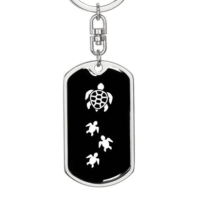 Mama Turtle With 3 Hatchlings v3 - Luxury Dog Tag Keychain