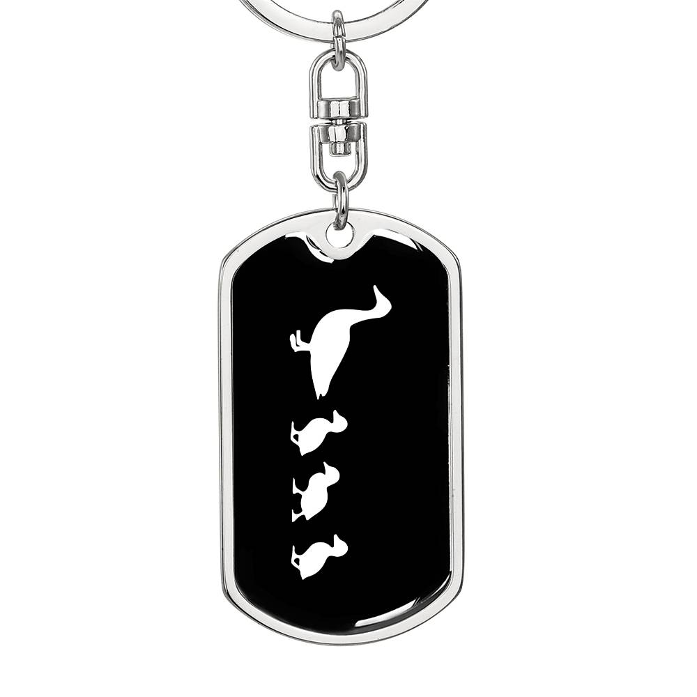 Mama Duck With 3 Ducklings v3 - Luxury Dog Tag Keychain