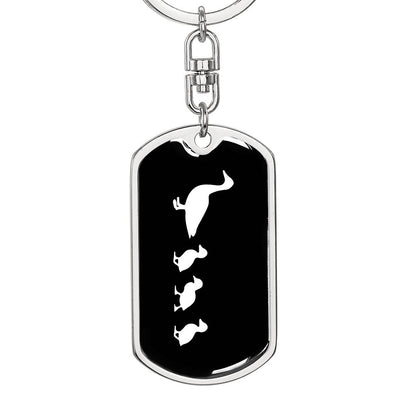 Mama Duck With 3 Ducklings v3 - Luxury Dog Tag Keychain