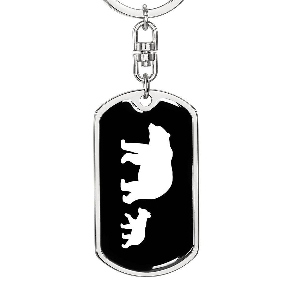 Mama Bear With 1 Cub v3 - Luxury Dog Tag Keychain