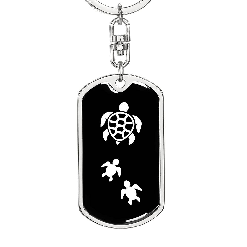 Mama Turtle With 2 Hatchlings v3 - Luxury Dog Tag Keychain