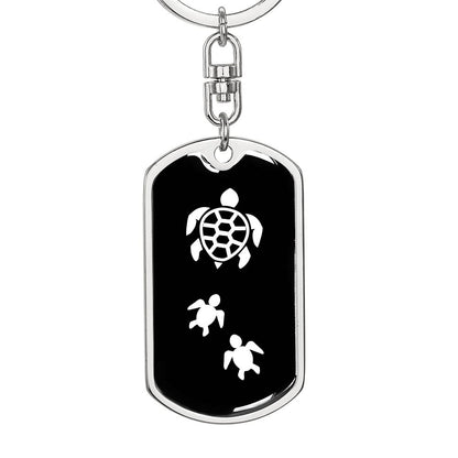 Mama Turtle With 2 Hatchlings v3 - Luxury Dog Tag Keychain