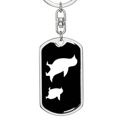 Mama Penguin With 1 Chick v3 - Luxury Dog Tag Keychain