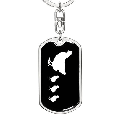 Mama Chicken With 3 Chicks v3 - Luxury Dog Tag Keychain