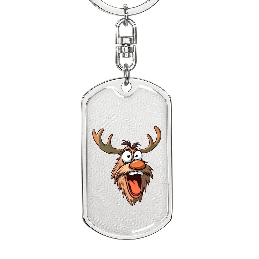 Funny Reindeer Face 10 - Luxury Dog Tag Keychain