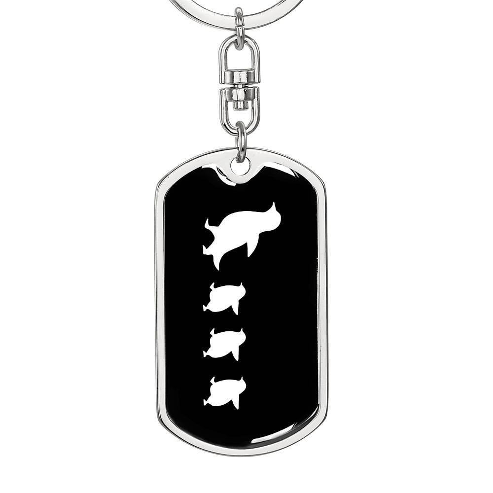 Mama Penguin With 3 Chicks v3 - Luxury Dog Tag Keychain