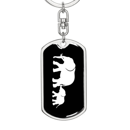 Mama Elephant With 1 Calf v3 - Luxury Dog Tag Keychain