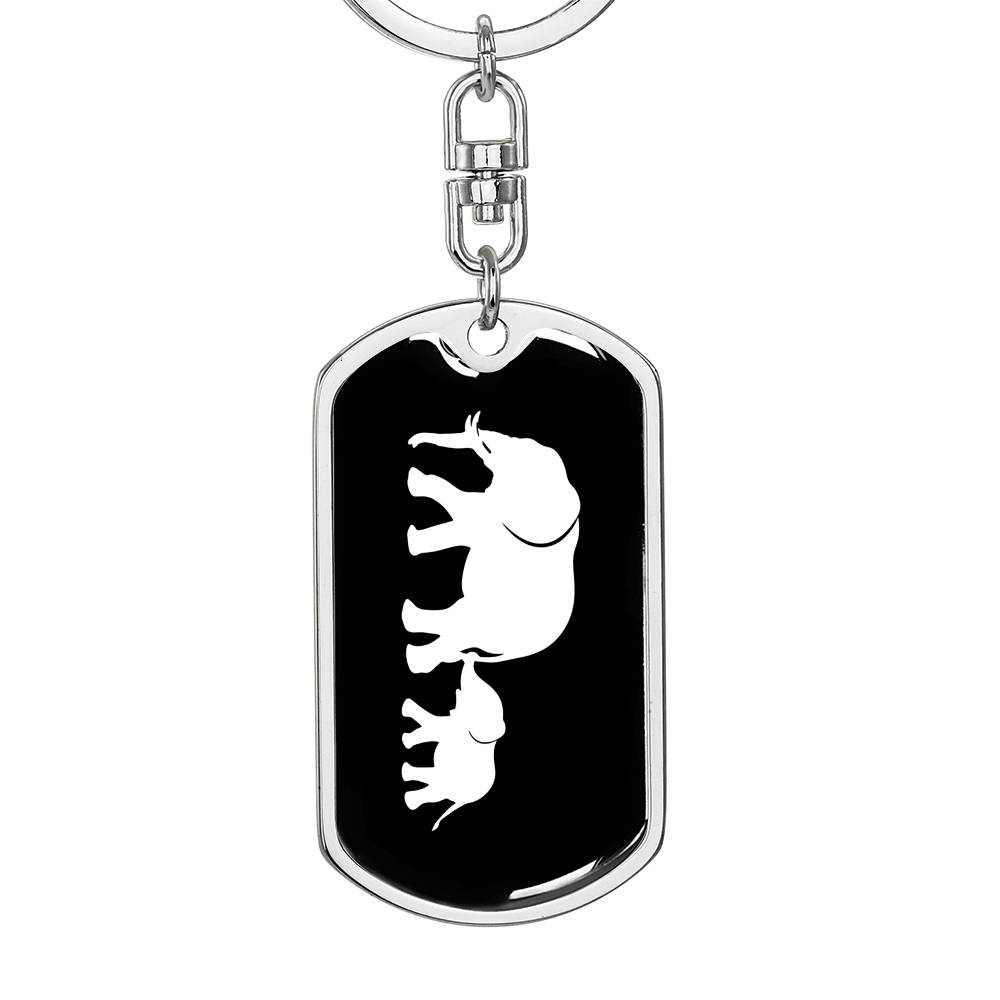 Mama Elephant With 1 Calf v3 - Luxury Dog Tag Keychain