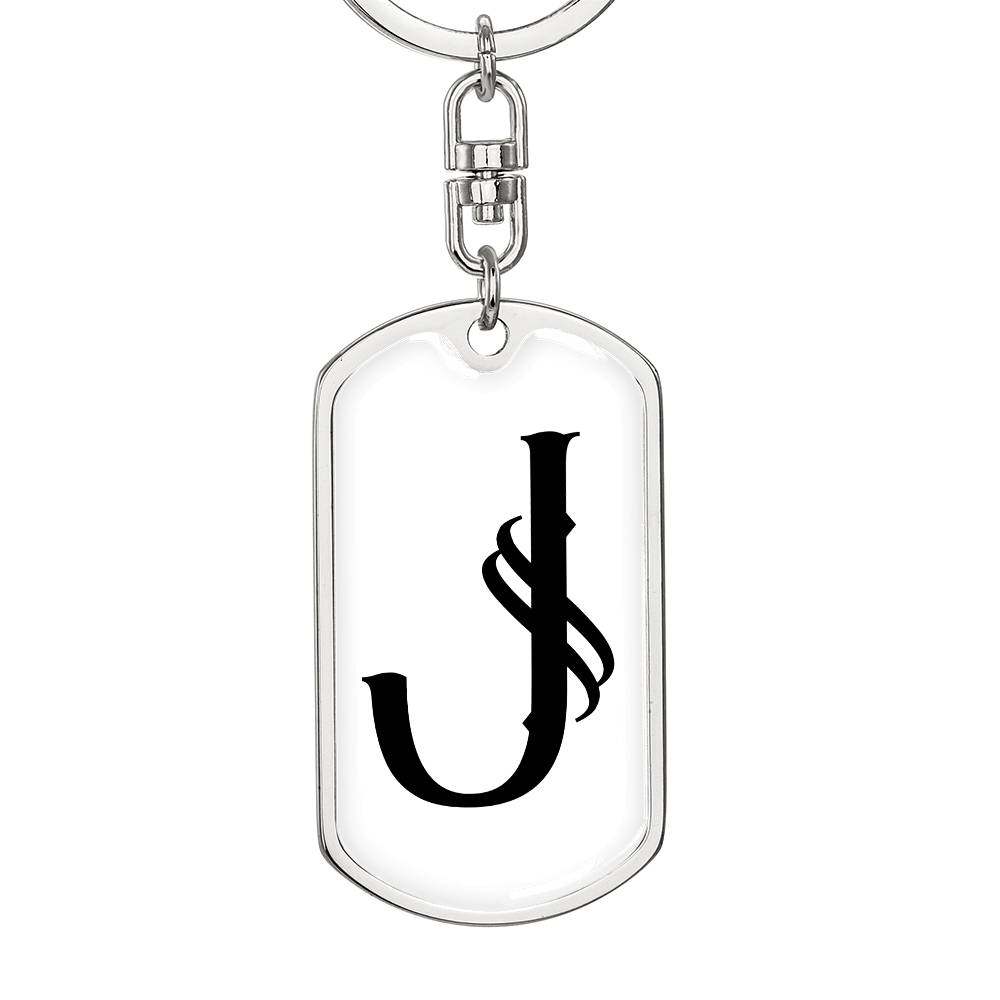 Initial J v001-14 - Luxury Dog Tag Keychain