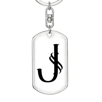 Initial J v001-14 - Luxury Dog Tag Keychain