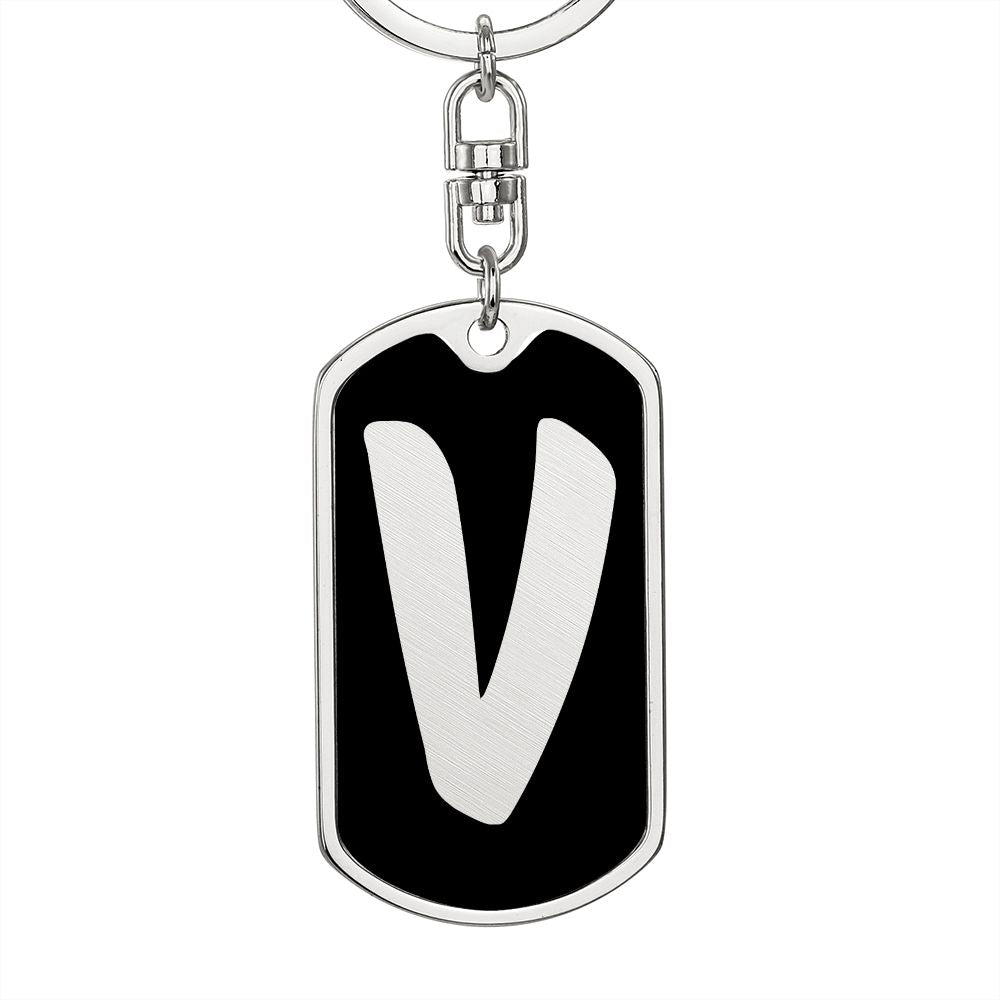 Initial V v2b - Luxury Dog Tag Keychain