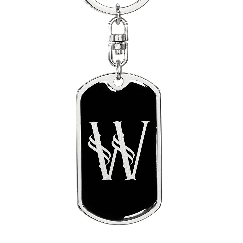 Initial W v001-12 - Luxury Dog Tag Keychain