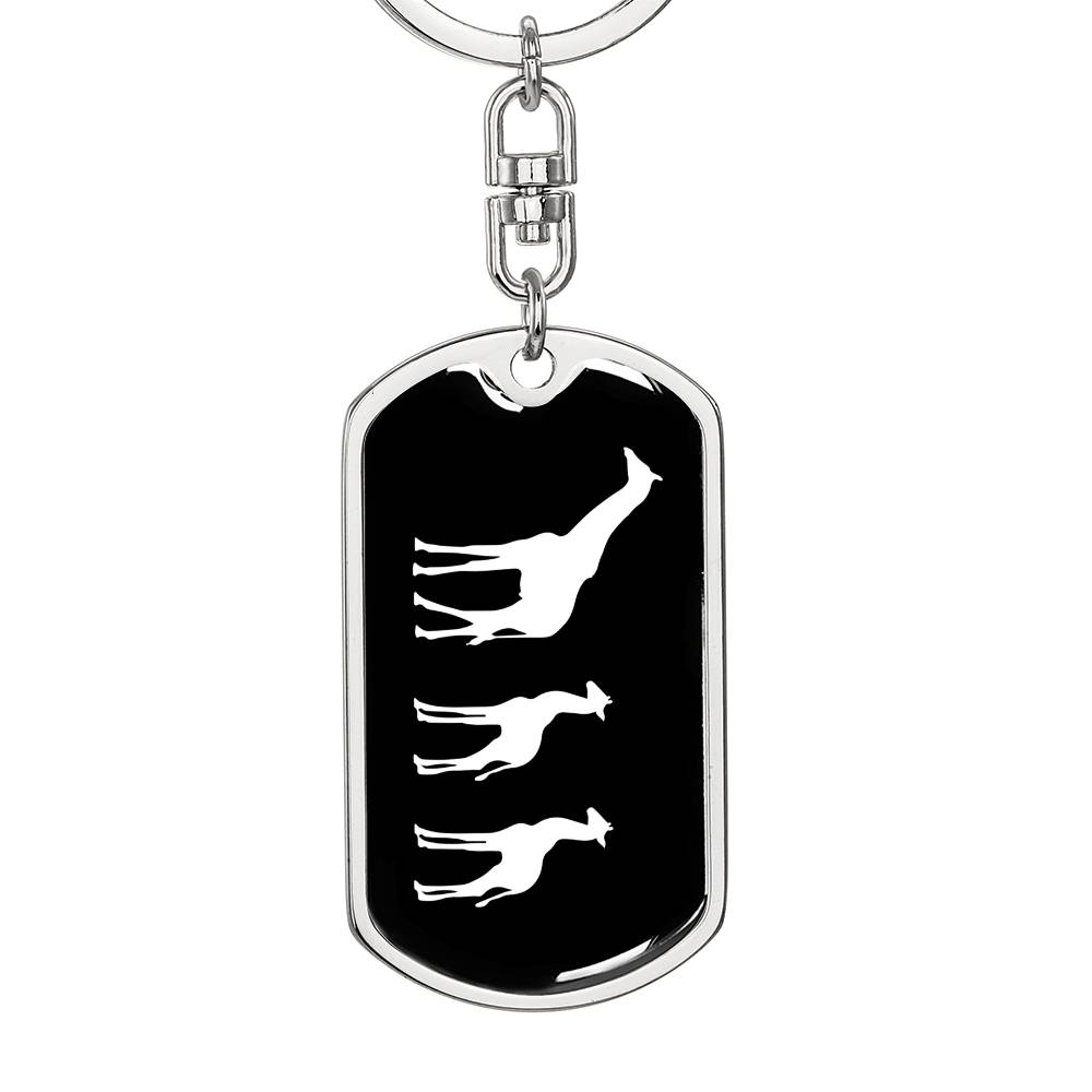 Mama Giraffe With 2 Calves v3 - Luxury Dog Tag Keychain