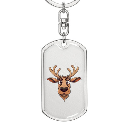 Funny Reindeer Face 13 - Luxury Dog Tag Keychain