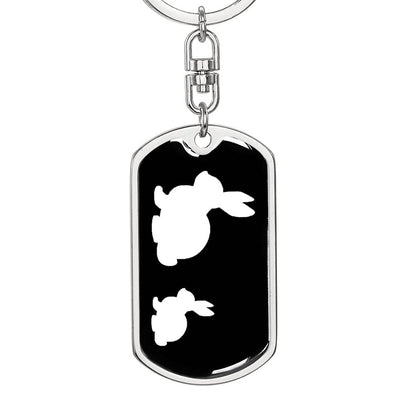 Mama Rabbit With 1 Kitten v3 - Luxury Dog Tag Keychain