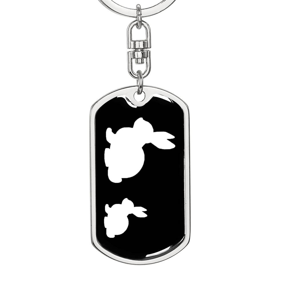 Mama Rabbit With 1 Kitten v3 - Luxury Dog Tag Keychain