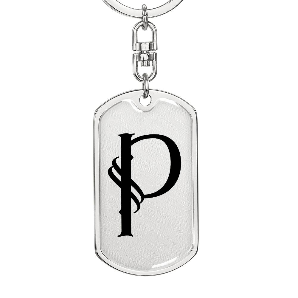 Initial P v001-11 - Luxury Dog Tag Keychain