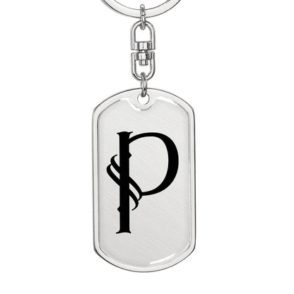 Initial P v001-11 - Luxury Dog Tag Keychain