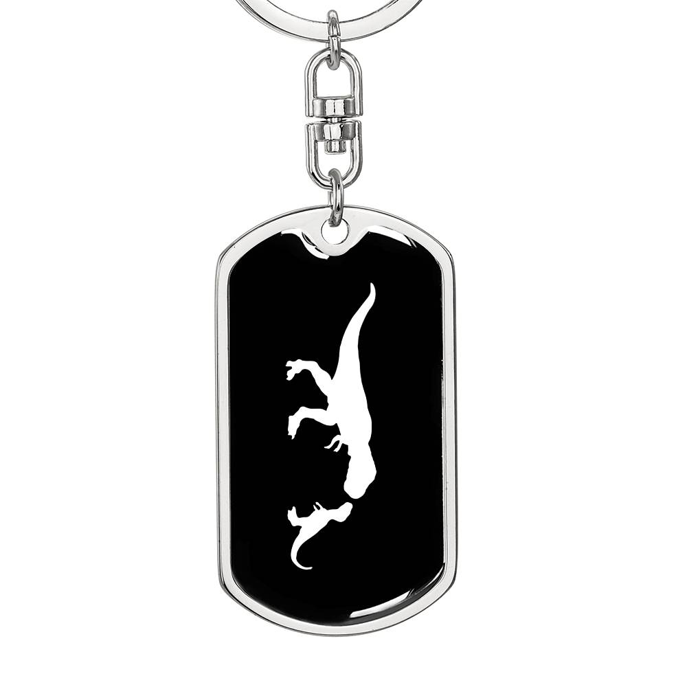 Mama Dinosaur With 1 Hatchling v3 - Luxury Dog Tag Keychain