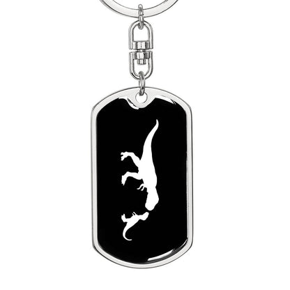 Mama Dinosaur With 1 Hatchling v3 - Luxury Dog Tag Keychain