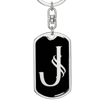 Initial J v001-12 - Luxury Dog Tag Keychain
