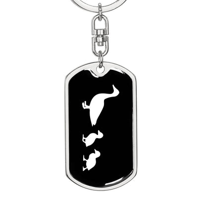 Mama Duck With 2 Ducklings v3 - Luxury Dog Tag Keychain