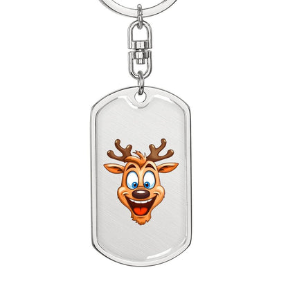 Funny Reindeer Face 04 - Luxury Dog Tag Keychain