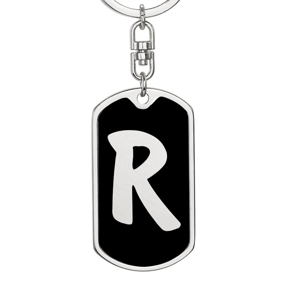 Initial R v2b - Luxury Dog Tag Keychain