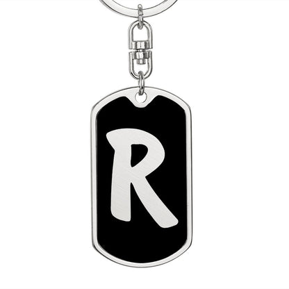 Initial R v2b - Luxury Dog Tag Keychain