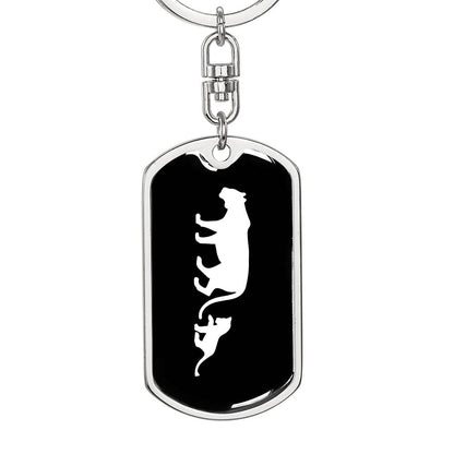 Mama Lioness With 1 Cub v3 - Luxury Dog Tag Keychain