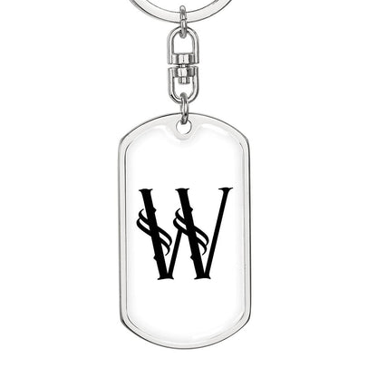 Initial W v001-14 - Luxury Dog Tag Keychain