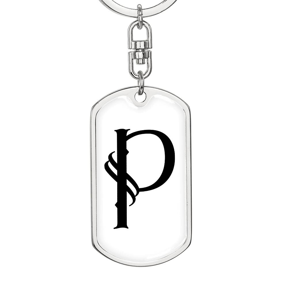 Initial P v001-14 - Luxury Dog Tag Keychain