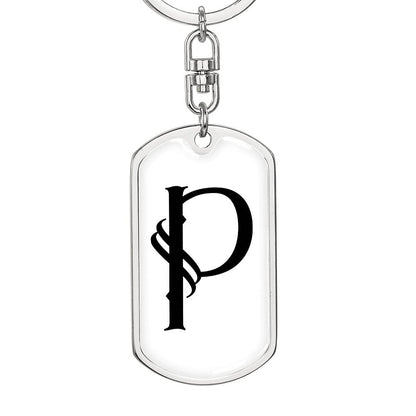 Initial P v001-14 - Luxury Dog Tag Keychain