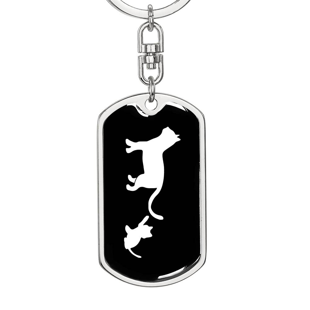 Mama Cat With 1 Kitten v3 - Luxury Dog Tag Keychain