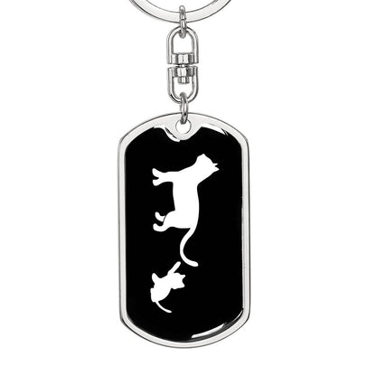 Mama Cat With 1 Kitten v3 - Luxury Dog Tag Keychain