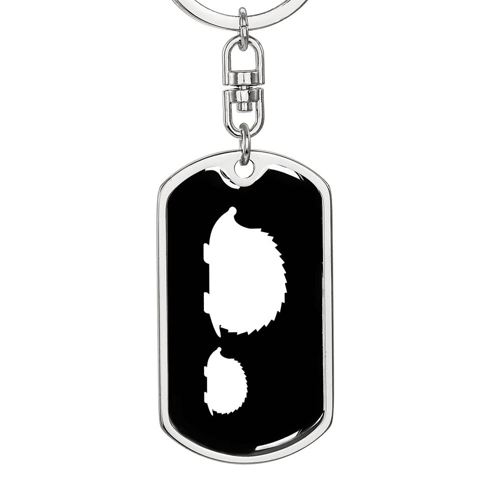 Mama Hedgehog With 1 Hoglet v3 - Luxury Dog Tag Keychain