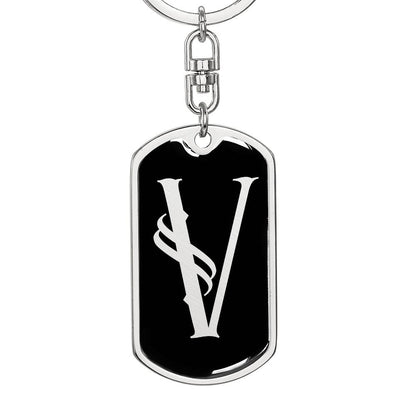 Initial V v001-12 - Luxury Dog Tag Keychain