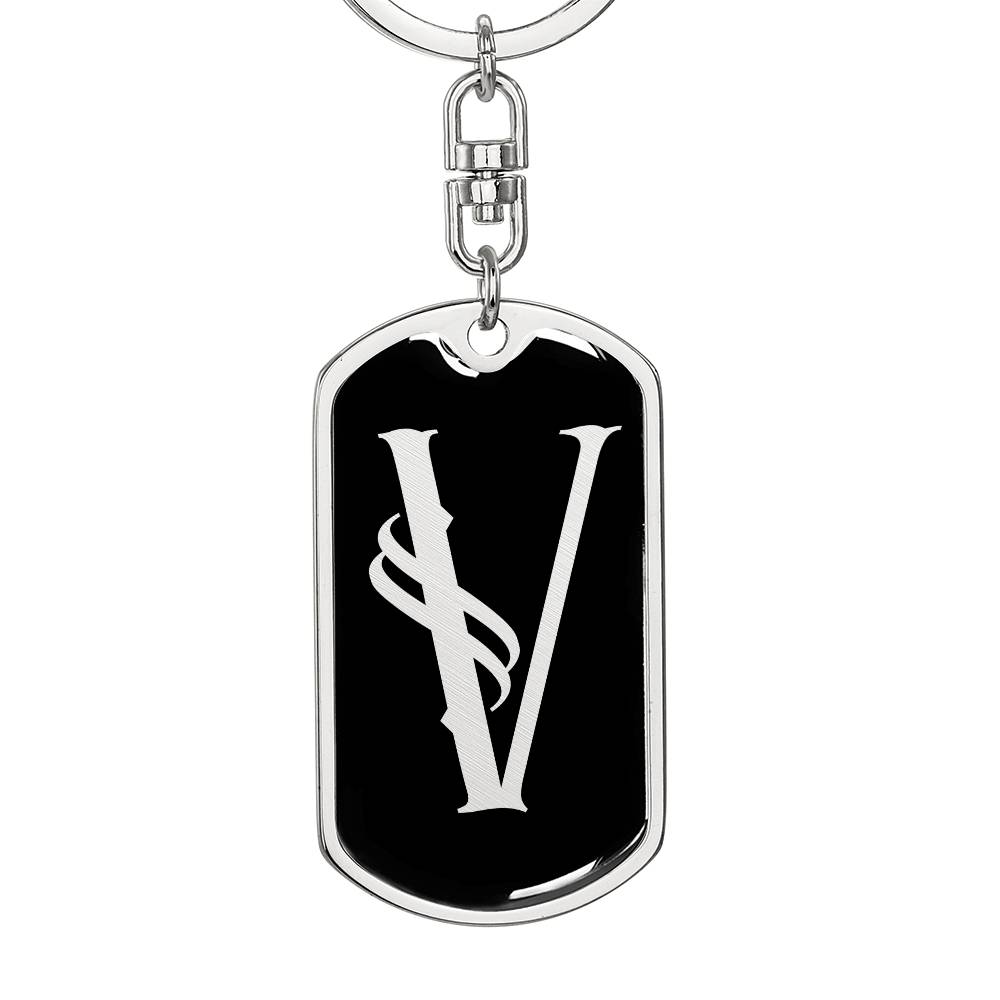 Initial V v001-12 - Luxury Dog Tag Keychain