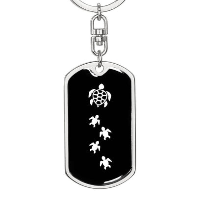 Mama Turtle With 4 Hatchlings v3 - Luxury Dog Tag Keychain