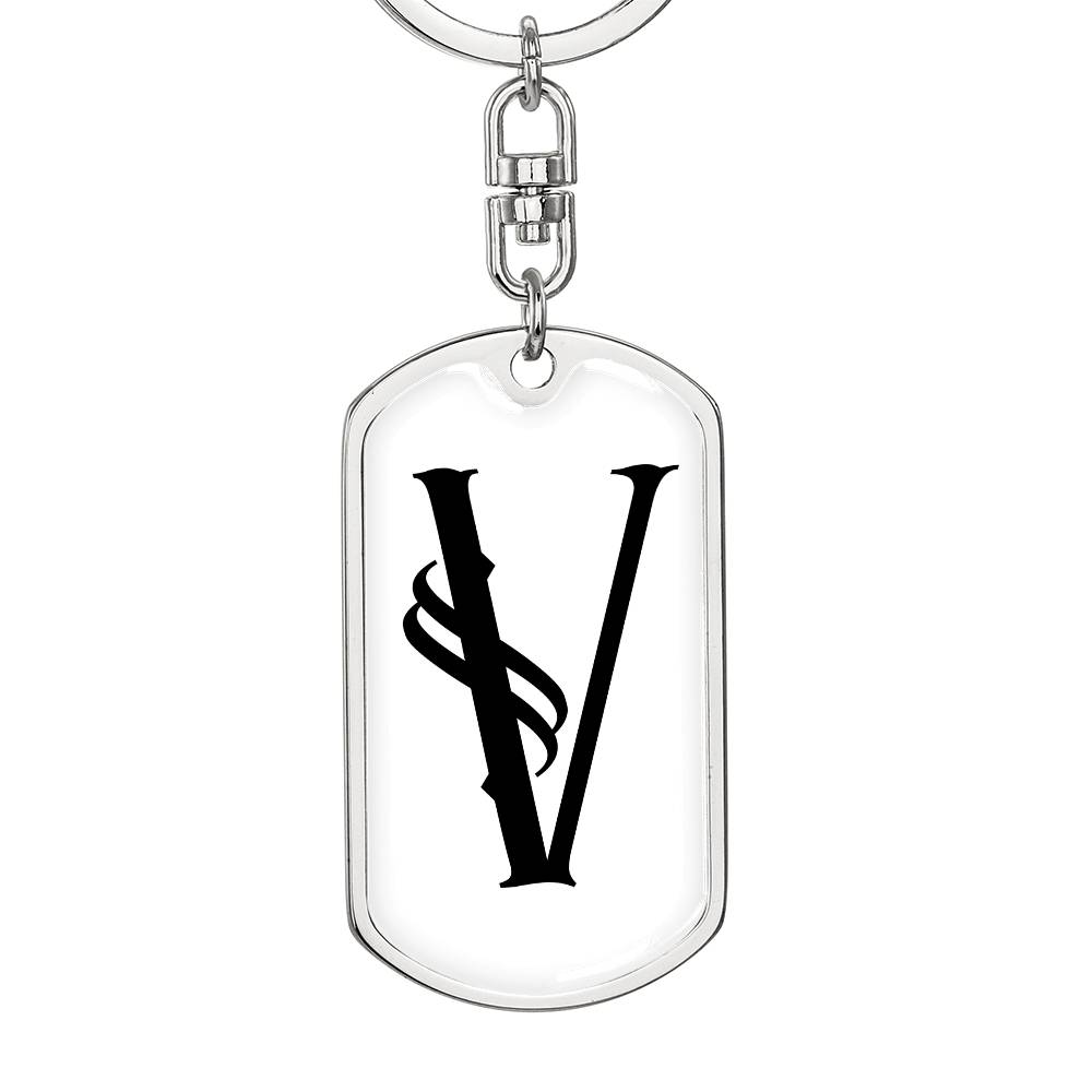 Initial V v001-14 - Luxury Dog Tag Keychain