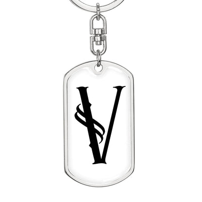 Initial V v001-14 - Luxury Dog Tag Keychain