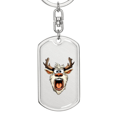 Funny Reindeer Face 17 - Luxury Dog Tag Keychain