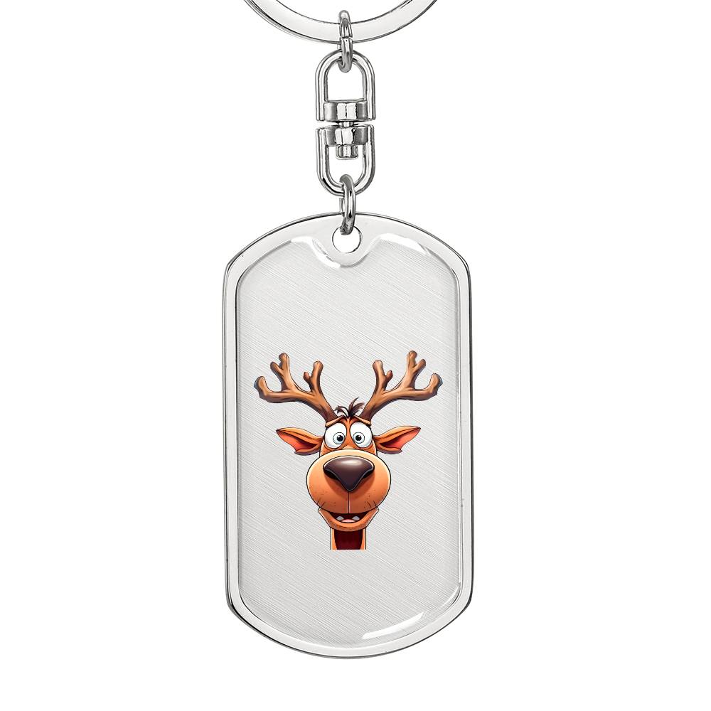 Funny Reindeer Face 03 - Luxury Dog Tag Keychain